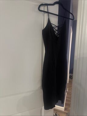 Mind Code Black Mini Dress with Lace-Up Back